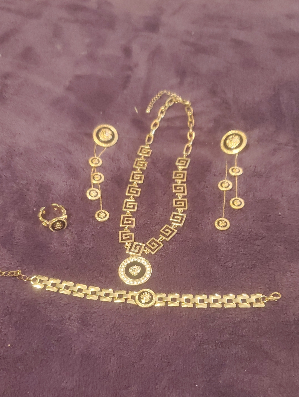 Gold-Tone Medallion Jewelry Set - Necklace, Bracelet, Earrings & Ring